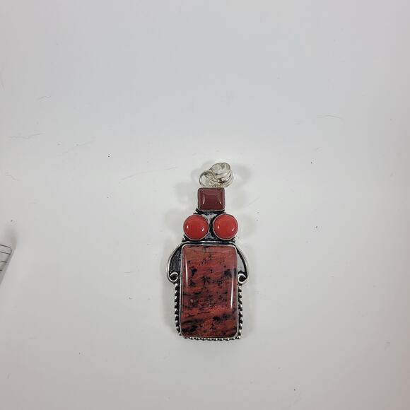 Handmade Silver Pendant Necklace with Red Jasper, Carnelian & 925 Sterling Chain - Picture 10 of 10